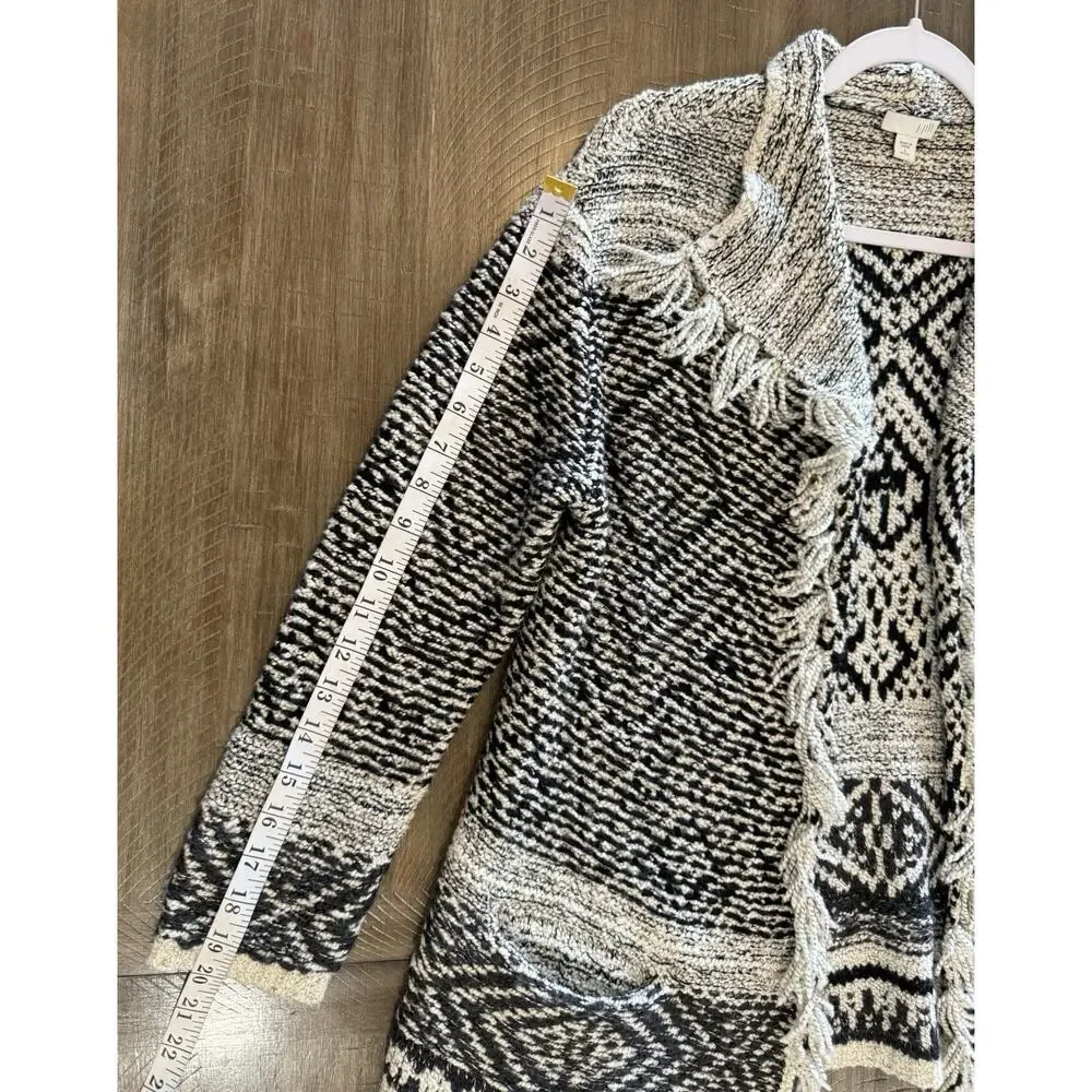 J. Jill Sweater Fringe Trim Open Cardigan Wool Blend Western Chunky Boho Size SP